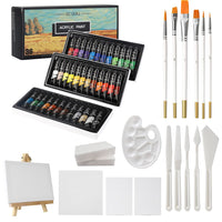 1 x RAW Customer Returns GC QUILL 36 Colors Acrylic Paints Kit 12 ml with Paint Knives, Palette, Easel Crafts for Canvas, Paper, Wood, Ceramics, Fabrics GC-APK36 - RRP €35.99