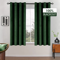 1 x RAW Customer Returns MIULEE Short Curtains 100 Opaque Velvet Short Curtains for Bedroom Opaque Thermal Curtains with Eyelets Cold Protection Blackout Curtain Set of 2, HxW 145x140 cm Dark Green - RRP €31.34