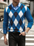 15 x Brand New AlvaQ Argyle Sweater Men s Knitted Sweater Blue Men s Retro V Neck Sweater Men s Autumn and Winter Sweater L - RRP €414.0