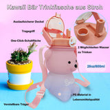 1 x RAW Customer Returns ZRHXG Kawaii Drinking Bottle, Cute Bear Water Bottles, Large Capacity Drinking Bottle, with Straw and Strap, Portable Leak-Proof BPA-Free Drinking Cup for Women Children 28oz-800ml  - RRP €17.14