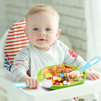 1 x RAW Customer Returns ANTUREBAY Baby Plate with Suction Cup, Silicone Children s Plate with Spoon Fork Plate Non-Slip Toddler, Children s Tableware Set for Toddlers and Children Silicone Baby Plate with Compartments Green Blue Gray  - RRP €16.96