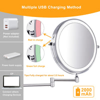 1 x RAW Customer Returns Amelar 8 Inch Rechargeable Wall Makeup Mirror with Light, 1X 10X Magnification Double Cosmetic Mirror with 3 Color Lights, 360 Rotation Extendable Suitable for Bathroom and Hotel - RRP €37.68