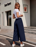 1 x RAW Customer Returns Beyove women s wide trousers 7 8 summer trousers high waist elegant business trousers flared trousers striped suit trousers with pocket dark blue M - RRP €30.99