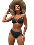 1 x RAW Customer Returns GORGLITTER Bikini with Underwire Women s Halterneck Bikini Set Triangle Bikini with Chain Cut Out Bikini Sexy Swimwear Two-Piece Swimsuit Black M - RRP €35.28