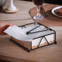 1 x Brand New Flat Napkin Holder for the Table, Napkin Holder for Paper Napkins, Black Metal Napkin Holder, Wooden and Metal Napkin Holder, Square Napkin Holder Black  - RRP €20.4