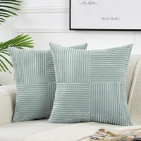 1 x RAW Customer Returns FDTERN Set of 2 Boho Sofa Cushion Covers 50x50 Corduroy Modern Soft Decorative Cross Pattern Cushion Covers for Sofa Bedroom, Grayish Blue - RRP €22.8