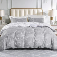 1 x RAW Customer Returns Lekesky bed linen 220x200, bed linen 3-piece duvet cover, floral pattern microfiber 220x200 bed linen set microfiber with pillowcase with zipper 80x80cm 2, gray white - RRP €30.24