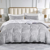 1 x RAW Customer Returns Lekesky bed linen 220x200, bed linen 3-piece duvet cover, floral pattern microfiber 220x200 bed linen set microfiber with pillowcase with zipper 80x80cm 2, gray white - RRP €30.24