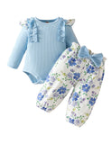 4 x Brand New Haokaini Newborn Baby Girl Clothes Ruffle Long Sleeve Lace Romper Top Bodysuit Floral Pants with Headband 3Pcs Outfits for 0-18M - RRP €72.56