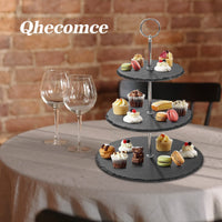 1 x RAW Customer Returns Qhecomce Cake Stand Slate Etagere 3 Tiers - Cupcake Stand 3 Tier Round Serving Tower Dessert Stand for Wedding, Birthday Party, Home Decoration Natural Cut Edge  - RRP €25.2