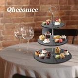 5 x RAW Customer Returns Qhecomce Cake Stand Slate Cake Stand 3 Tier - Cupcake Stand 3 Tier Round Serving Tower Dessert Stand for Wedding, Birthday Party, Home Decoration Natural Cut Edge  - RRP €126.0