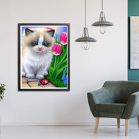 2 x Brand New Showker 5D Diamond Painting Pictures Cat Kitten Animals, DIY Diamond Painting Pictures Accessories Round Diamond Cross Stitch Embroidery Decoration Bedroom Office Home Mural 30x40cm - RRP €40.8