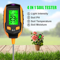 1 x RAW Customer Returns flintronic 4 in 1 Soil Tester Soil pH Meter Soil Moisture pH Tester Sunlight Light Moisture Meter for Plant Soil Garden Farm Lawn Vegetable Garden - RRP €17.49