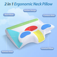 1 x RAW Customer Returns HOMCA Ergonomic Cervical Pillow, 2 in 1 Orthopedic Memory Foam Neck Pillow, Pillow for Side and Back Sleeping, 60 x 40 x 11 13cm - RRP €44.99