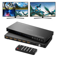 1 x RAW Customer Returns 4K HDMI Multiviewer Switch 4x2 with Pip, PORTTA Quad Multi Viewer Seamless Switcher 4 in 2 Out with Toslink, 3.5mm Audio Output Support 4K 30Hz, 6 Viewing Modes, Downscaler - RRP €159.31