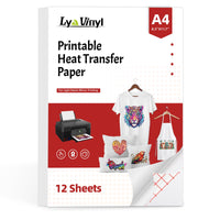 50 x Brand New Lya Vinyl Printable Transfer Film for T-Shirts, 12 Sheets - 8.5 x 11 Printable Transfer Paper for Inkjet Printers - 12 Sheets Iron-On Transfer Film for Dark Colors - RRP €1500.0