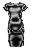 1 x RAW Customer Returns Smallshow Women s Maternity Dresses Short Sleeves Ruffled Pregnancy Dress, Black Stripe, L - RRP €24.99