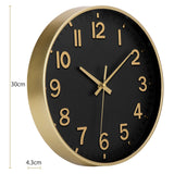 1 x RAW Customer Returns ACCSHINE Wall Clock Without Ticking Noise Silent 30cm Modern Quartz Large Battery Operated Stereo Digital Wall Clock Easy to Read for Room Home Kitchen Bedroom Office School Black Gold  - RRP €20.16