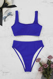 1 x RAW Customer Returns Viottiset Women s Crop Top Bikini Set Two Piece Swimsuit with High Waist Bikini Bottoms Blue XL - RRP €37.99