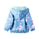 1 x RAW Customer Returns Domueay Jacket for Children Girls Hooded Outdoor Sports Windbreaker Wind and Waterproof Coat Summer Spring Autumn Light Transition Jacket Hiking Jacket Outwear Jackets 4-5 Years, Blue Rainbow Horse - RRP €19.2