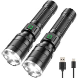 2 x RAW Customer Returns GEARLITE Flashlight LED Rechargeable 2 Pack, 10000 Lumen LED Flashlight Extremely Bright with 3 Modes, IP65 Waterproof Flashlight Zoomable for Camping, Hiking, Outdoor, Emergency - RRP €44.36