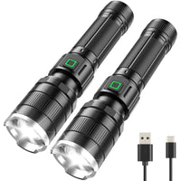 1 x RAW Customer Returns GEARLITE LED flashlight rechargeable pack of 2, 10000 lumens LED flashlight extremely bright with 3 modes, IP65 waterproof flashlight zoomable for camping, hiking, outdoor, emergency - RRP €22.18