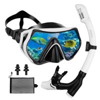 1 x RAW Customer Returns FORMIZON Snorkel set for children, anti-fog diving goggles for children, snorkel mask set with 180 panoramic glass lens and three-channel dry snorkel for swimming, snorkeling white  - RRP €33.72