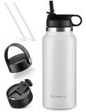 2 x RAW Customer Returns LINFELDT 3 Lid Drinking Bottle Stainless Steel 1L Insulated CO2 2X Straw - BPA Free - Leak-proof Insulated Bottle 1 Liter - 24H COLD 12H HOT - Outdoor Sport Fitness Camping Hiking Office White - RRP €40.32