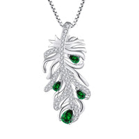 1 x Brand New JO WISDOM ladies necklace 925 silver, chain pendant feather with 3A zirconia May birthstone emerald color, jewelry for women - RRP €59.5