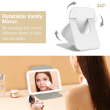 1 x RAW Customer Returns Kintion travel makeup mirror, portable makeup mirror with lighting, 360 rotating LED makeup mirror, 3-color dimmable lighting, rechargeable makeup mirror for the table, white - RRP €24.19