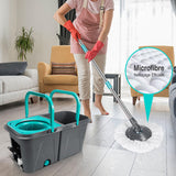 1 x RAW Customer Returns MASTERTOP mop and bucket with pedal, 360 rotating mop with telescopic handle, removable bucket with 2 compartments with separate dirty water, with 6 microfiber pads - RRP €20.4