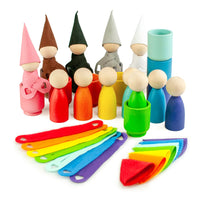 1 x RAW Customer Returns Ulanik Large plug-in dolls in cups with hats and scarves Montessori toys from 3 years Waldorf dolls sensory wooden games for learning colors 12 dwarves - RRP €30.0