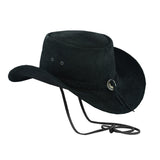 1 x RAW Customer Returns Leatherick Waterproof Cowboy Hat Real Suede Black Aussie Style Western Outback Bush Leather Hat L, Black  - RRP €34.99