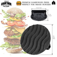 1 x RAW Customer Returns Hamburger Press - Hamburger Smash Heat Insulation Press Handle - 18cm Cast Iron Hamburger Press, Bacon Press, Hamburger Tool Round Griddle - 50 PCS Hamburger Paper - RRP €23.59