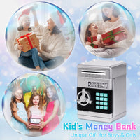 1 x RAW Customer Returns Highttoy money box for children 3-12 years, electronic money box safe children s safe with code ATM coins money saving box money box piggy bank children gifts silver - RRP €26.21