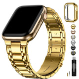 1 x RAW Customer Returns Fullmosa Compatible with Apple Watch Strap 40mm 41mm 38mm Series SE 9 8 7 6 5 4 3 2 1, Stainless Steel Apple Watch Replacement Straps for Women Men, Metal Bracelet with TPU Protective Case, Gold - RRP €33.6