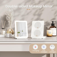 1 x RAW Customer Returns Dripex cosmetic mirror with lighting, LED make-up mirror with 5X, 3X magnification and 3 color lights, dimmable touchscreen table mirror, foldable makeup mirror, USB charging - RRP €20.16