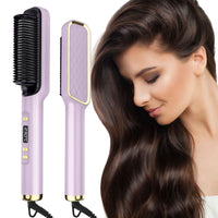 2 x Brand New Fast Heating Ionic Smoothing Brush, Adjustable Temperature 80-230 C, Smoothing Plate with LCD Display, Professional Styling Tool, EU Plug Purple  - RRP €52.8