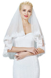 1 x RAW Customer Returns BEAUTELICATE Bridal Veil Wedding Veil Blusher With Lace for Bride Wedding White Ivory With Metal Comb Elbow Length 2 Layer V133 - RRP €22.18