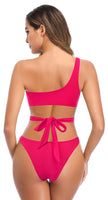 1 x Brand New SHEKINI Women s 2 Piece Bikini Off Shoulder Low Waist Padded Bandeau Beach Bikini Pink Red M - RRP €31.58