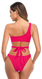 1 x Brand New SHEKINI Women s 2 Piece Bikini Off Shoulder Low Waist Padded Bandeau Beach Bikini Pink Red M - RRP €31.58