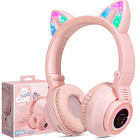 1 x RAW Customer Returns Children s Bluetooth headphones, cat ears wireless headphones for children with LED, children s Bluetooth headphones with cable from 3 4 5 6 7 years, over-ear kids headphones for iPad tablet school - RRP €22.97