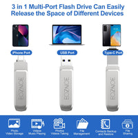 1 x RAW Customer Returns EOZNOE 128GB USB Stick for Phone Flash Drive, 3-in-1 Phone Memory Stick USB 3.0 External Storage, Phone Photo Stick Memory Expansion Compatible with Phone Pad Android PC Mac  - RRP €21.01