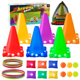 1 x RAW Customer Returns DAOUZL 3 in 1 party throwing game, ring toss game set, games garden games with ball, ring, bean bag toss game set, outdoor games for children, garden games for children from 6, light up throwing games outdoor - RRP €25.78