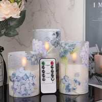 1 x RAW Customer Returns Eldnacele Hydrangea Glass LED Candles Flickering with Remote Control, Flameless Battery Candles Flickering for Home Wedding Decoration 10cm 12.5cm 15cm Set of 3  - RRP €29.99