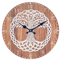 1 x RAW Customer Returns ROCKING GIFTS Round wall clock made of wood MDF tree of life brown and white, stylish wall decoration, 34 cm - RRP €21.18