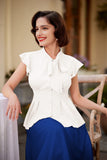 1 x RAW Customer Returns Women s T-Shirt Short Sleeve Stand-Up Collar with Bow Tops Party Leisure Ivory XXL - RRP €29.06