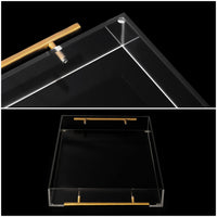 1 x RAW Customer Returns Kurtzy Clear Acrylic Tray Serving Tray Plastic with Golden Handles - L46 x W27.5 cm - Large Decorative Tray Rectangular Leak-Proof - Tea Coffee, Drinks, Breakfast Food Tray - RRP €22.37