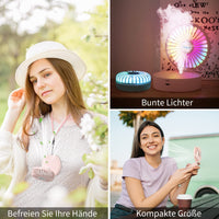 1 x RAW Customer Returns Handheld fan, portable mini fan with cool mist and rechargeable battery, foldable small pocket fan, 7 colors night lights, USB fan 3 speeds for women, children pink  - RRP €19.99