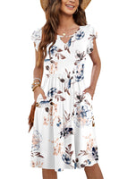 1 x RAW Customer Returns MOLERANI Summer Dress Women Knee Length Ruffle Sleeve Midi Dress Lightweight Elegant V-Neck Beach Dress Sexy Casual Boho Leisure Dress with Pockets White Flowers L - RRP €23.72